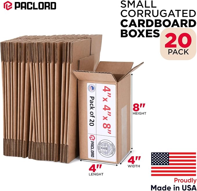 Tall Cardboard Boxes 4"L x 4"W x 8"H (Pack of 20) - USA-Made Packing Boxes for Moving, Shipping, or Storage - USPS, UPS, FedEx Approved - Professional Packing Supplies for Moving | USA-Made Packing Boxes for Moving, Shipping, or Storage - USPS, UPS, Fe...