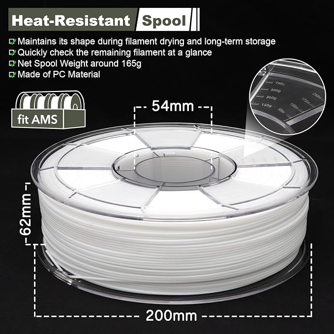 YXPOLYER Nylon Filament PA6 White Easy PA 3D Printing Filament 1.75mm 1kg | Easy to Print, AMS Compatible Spool, Engineering-grade, Low Warp, FDM Printer, Pre-dried, High Speed Low Temp Printing