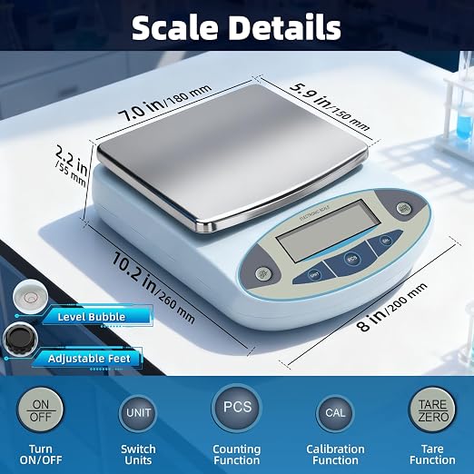 Lab Scale 6000gx0.01g,Analytical Balance 0.01g High Precision Electronic Digital Balance Scale, Scientific Scale Gram Scale Digital Balance for Kitchen Lab Weighing Jewelry Scale