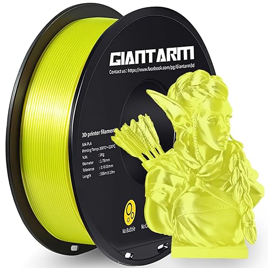 GIANTARM 3D Printer Filament, Silk Yellow Pla Filament, 1Kg(2.2lbs) Spool, 1.75mm Dimension Accuracy +/- 0.03mm, 3D Printing Filament
