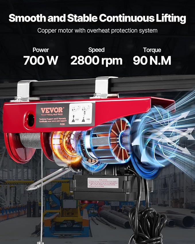 VEVOR Electric Hoist, 440 lbs 120V Electric Winch with 328 ft Wireless & 14 ft Wired Remote Control, 40 ft Single Cable Lifting Height, Single/Double Slings, Lift Hoist for Garage Warehouse Factory