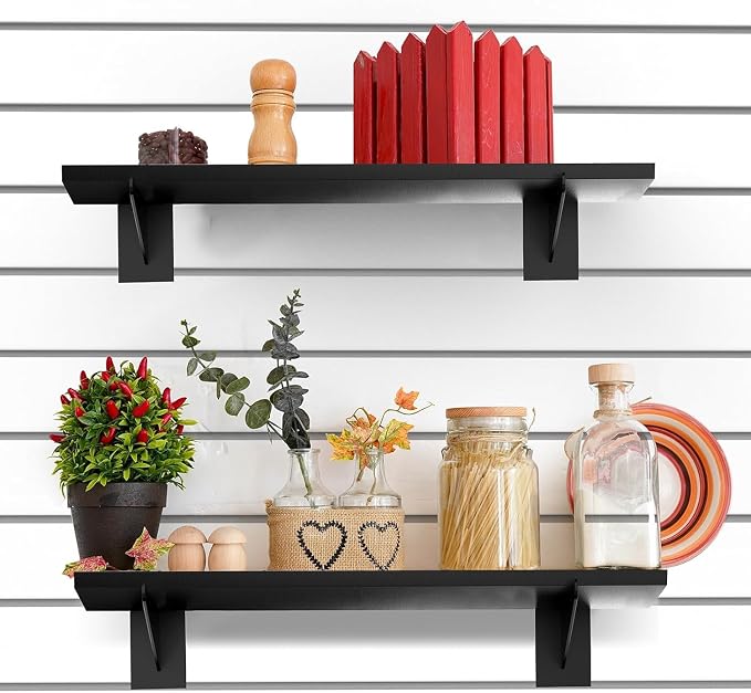 4 Pack Wooden Slatwall Shelf, 19.7 x 7.9 Inch Slatwall Shelves with Metal Brackets Heavy Duty Slat Wall Organizer Slatwall Shelving Accessories for Garage, Home (4, 19.7"D x 7.9"W x 0.6"H)