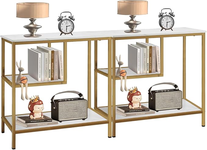 AT-VALY 3-Tier End Table,Nightstand for Living Room, Bedroom, Office, Bathroom (Gold)