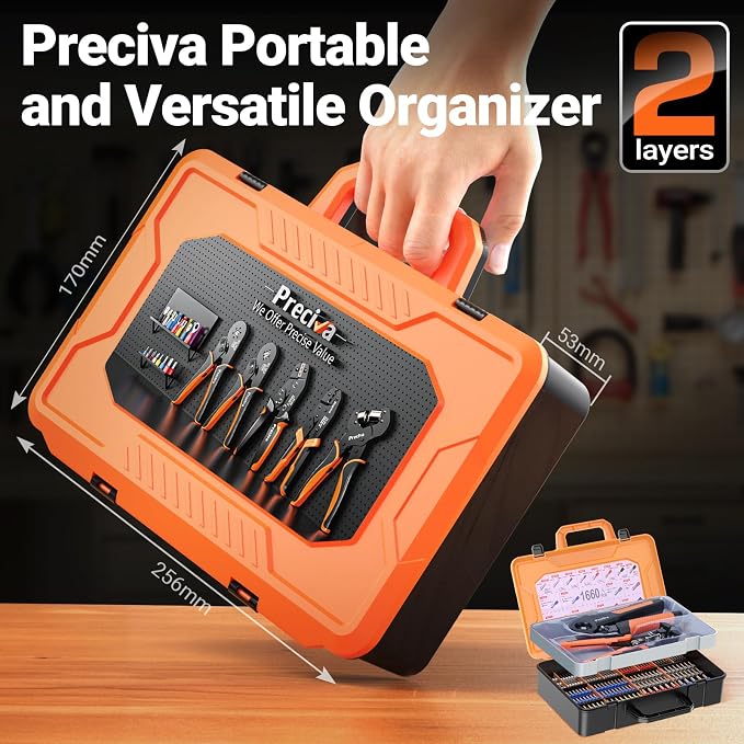 Preciva Ferrule Crimping Tool Kit with Wire Stripper, Quadrilateral Ferrule Crimper for AWG 28-5（0.08-16mm²） Self-Adjustable Ratchet Ferrule Terminals Crimping Tool with 1660Pcs Ferrules Connectors