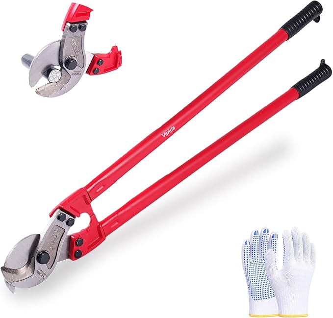 Verida Cable Cutters 36 inch, Heavy-Duty Large Cable Cutter, Chrome vanadium steel, Hardness 62 HRC, Suitable for cutting thick copper and aluminum core cables, Red