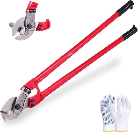 Verida Cable Cutters 36 inch, Heavy-Duty Large Cable Cutter, Chrome vanadium steel, Hardness 62 HRC, Suitable for cutting thick copper and aluminum core cables, Red
