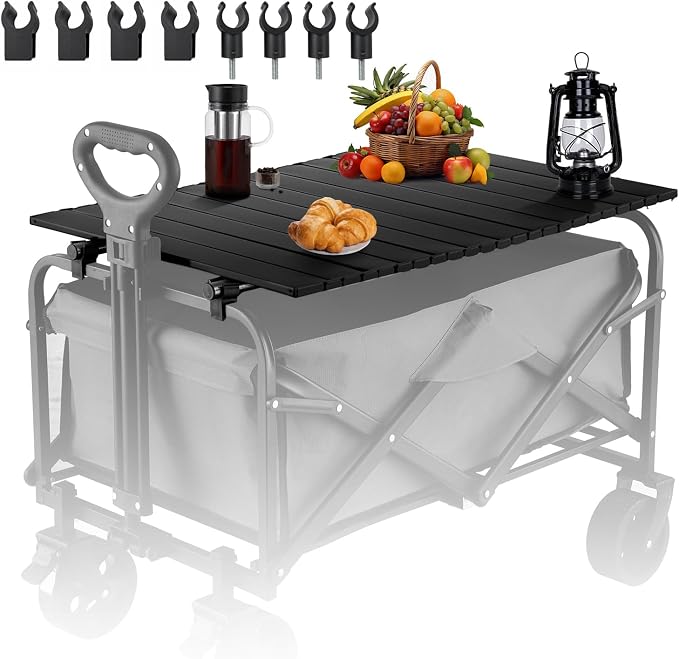 Metal Tabletop Board for Wagons Cart, Foldable Table 47"×24" | Heavy Duty for Wagon, Alloy Board with Load Capacity 68LBS, Camping Essential and Gear for Outdoor Party (Black)