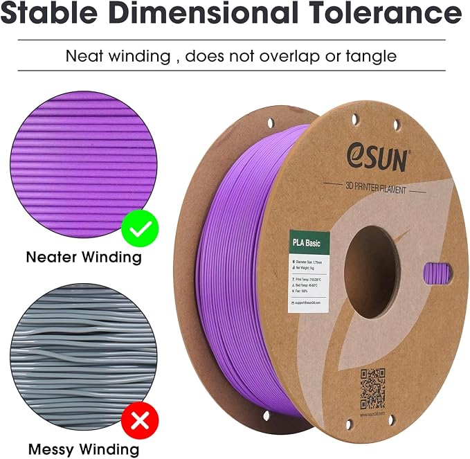 eSUN PLA Basic Filament 1.75mm, 3D Printer Filament High Speed PLA for Fast Printing, 1KG Spool (2.2 LBS) 3D Printing Filament for High Speed 3D Printers, Grape Purple