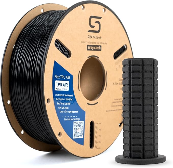 Siraya Tech Flex TPU Air - Lightweight Active Foaming Flexible 3D Filament, Adjustable Hardness 65A-82A, High-Speed Printing, Easy to Use, for Wearables, Sports Gear & Soft Prototypes (Black, 1kg)