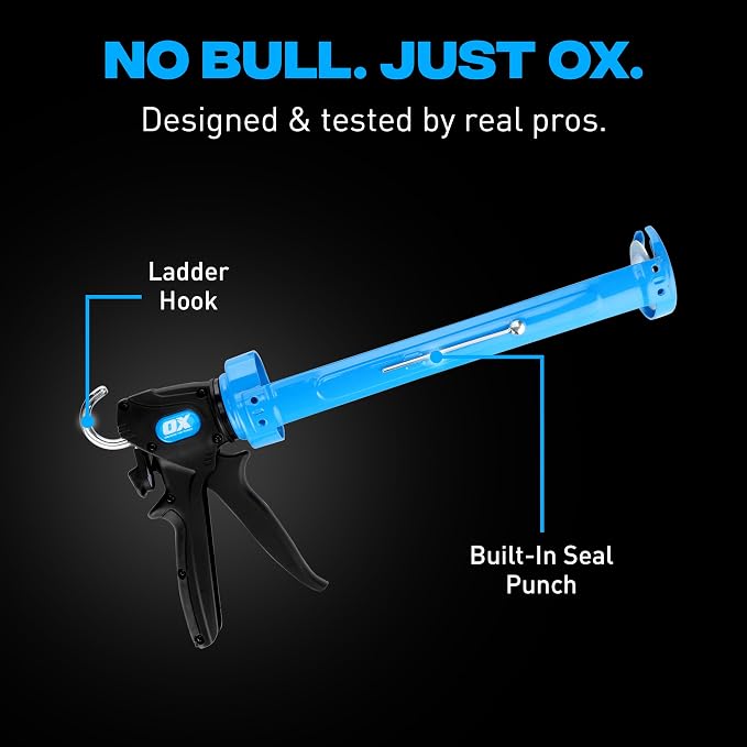 OX Pro 29 oz Caulking Gun - Heavy Duty Dual Thrust (24:1 or 12:1) Manual Caulk Gun for Large 29 oz Cartridges - Best Professional Caulking Tool for Sealant & Adhesive