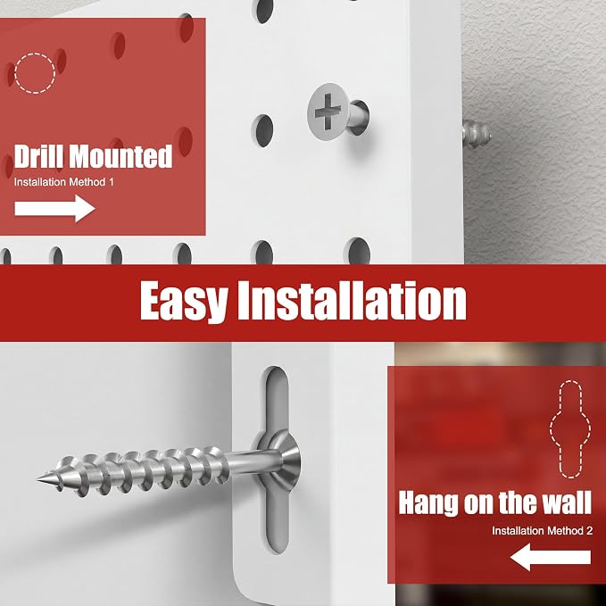 Peg Board 4 Pack Metal Pegboard Panels with 50 Hooks, White Pegboard Organizer