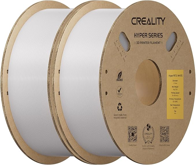 Creality Hyper PETG Filament 1.75mm Bundle 2KG, High-Speed PETG for 30–600mm/s Printing, Low Stringing, Strong Layer Adhesion, +/- 0.03mm Accuracy,Fits for Most FDM 3D Printers(White 2-Pack)