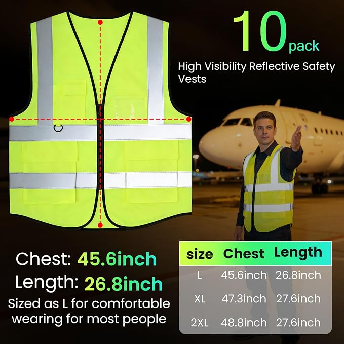 30 Pack High Visibility Reflective Safety Vests with Pockets and Zipper, High Visibility Mesh Construction Vest
