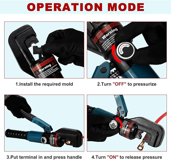 Hydraulic Crimping Tool and Cable Cutter, 12 AWG to 00 (2/0), Electrical Terminal Cable Wire Tool Kit with 9 Die Sets and 6pcs Ring Terminals
