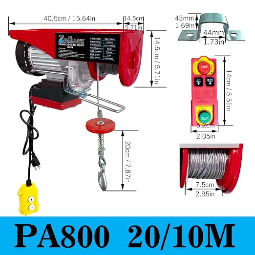 1760LBS Electric Hoist with Remote Control,Wireless/Wired Electric Hoist | 110V Electric Hoist 2 In 1,Single/Double Slings Steel Lift Hoist winch for Garage Warehouse Factory