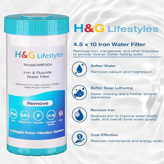 H&G Lifestyles 10" x 4.5 Iron Water Filter for Well Water Replacement | Whole House Water Filter Cartridge, Soften Water,Compatible with 84637, WPX5BB97P, PC10, 355214-45, 355215-45, WP10BB97P