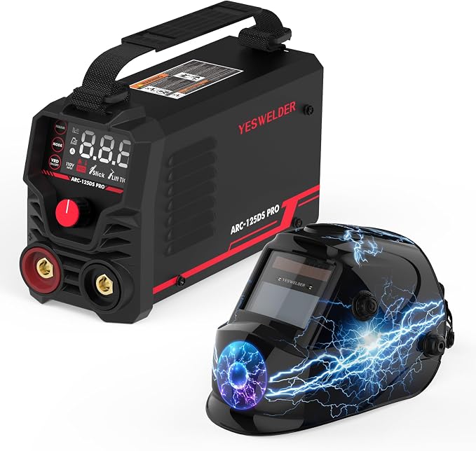 YESWELDER Stick Welder 125Amp Large LED Display Digital 110V ARC Welder & True Color Solar Powered Auto Darkening Welding Helmet