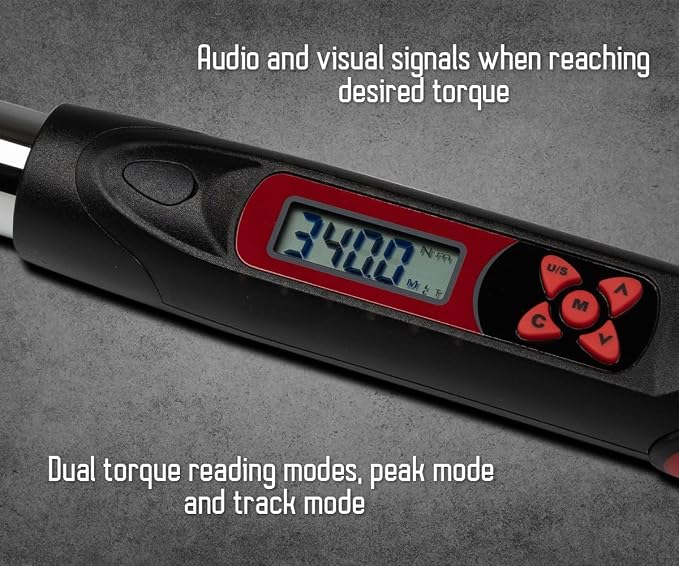 Tapha Tools Adjustable Digital Torque Wrench 12.5-250.7 ft-lbs (17-340 N-m) Torque Range, 10-41 mm Adjustable Jaw, LED and Buzzer Notification, Preset Memory, ISO 6789 Tested and Calibrated