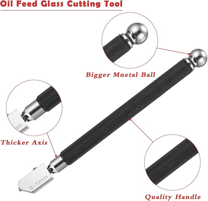 8 Pieces Glass Mosaic Cutter Kits, Including Wheeled Glass Tile Nipper, Glass Running Plier, Breaking Plier, Hex Wrench and Pencil Style Oil Feed Glass Cutting Tool, 2 Blades and Oil Dispenser