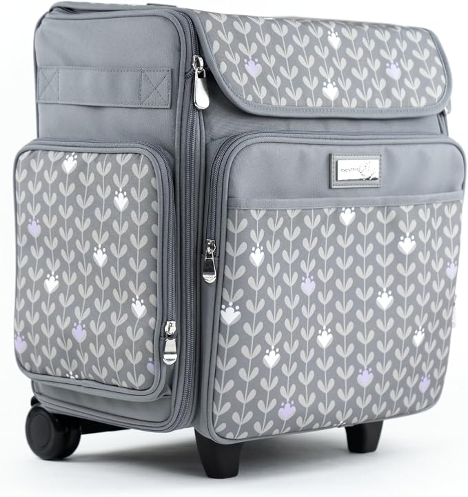 Everything Mary Rolling Scrapbook Tote – Grey Dots Foldable Craft Organizer Tote for Scrapbooking Supplies, Art Tools, Paper & Accessories – Portable Storage Bag