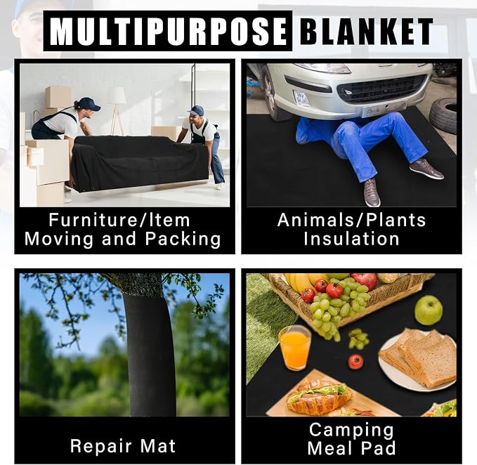 Fanfanwin 8 Pcs 80" x 144" Extra Large Moving Blankets Heavy Duty Packing Blankets Textile Shipping Furniture Pads Furniture Covers Essentials for Protecting Wrapping Moving Supplies, Black