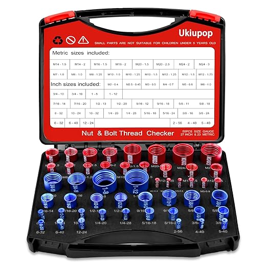 50PCS Thread Checker Kit – SAE & Metric Bolt Thread Checker, Nut & Bolt Size Finder Tool (27 SAE + 23 Metric) – Thread Gauge for Quickly Identifying Screw, Nut, and Bolt Sizes