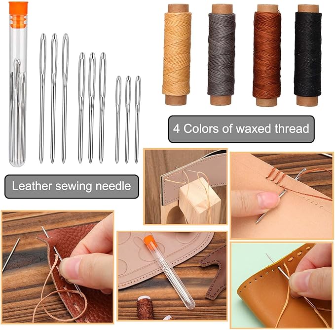 Leather Working Tools, Practical Leather Craft Kit with Carving Sewing Punching Cutting and Other Sanding Tools for Crafting, Repair DIY Projects