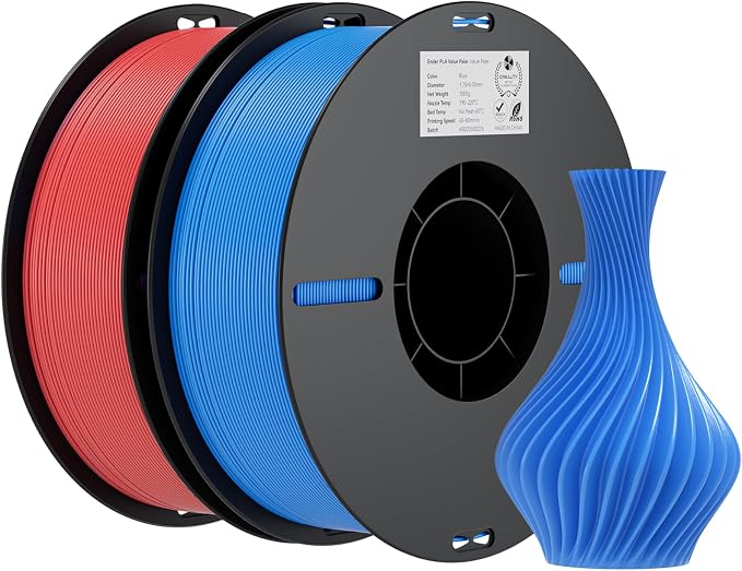 Creality PLA Filament 1.75mm Bundle 2KG, High Precision +/-0.02mm 3D Printer Filament, Consistent Extrusion, Smooth Printing, 2 Pack 1KG Spool,Fits for Most FDM 3D Printers(Red, Blue)