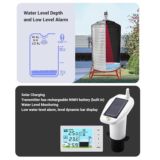 Ultrasonic Liquid Level Sensor Wireless Water Tank Depth Meter with Temperature Monitoring Automatic Control for Household Water Storage Systems ABS Material 4.3 Inch Display
