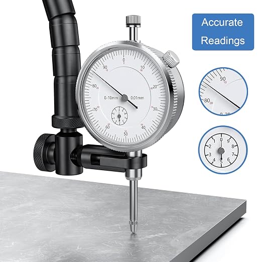 HDLNKAK Dial Indicator 0-10 mm with Magnetic Base - Precision Machinist's Tool Set for Alignment, Includes Flexible Arm Base & 0.01MM Accuracy Measuring Instrument.