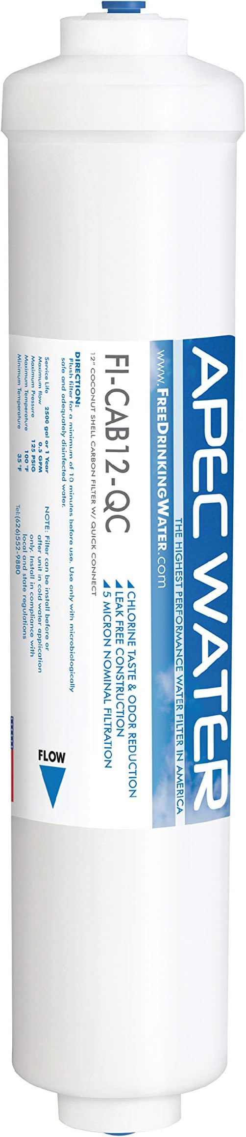 APEC Water Systems 12" Commercial Grade US Made Inline Carbon Post-Filter with 3/8" Output for Light Commercial Reverse Osmosis Water Filter System (FI-CAB12-QC)