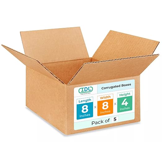 Small Moving & Shipping Boxes 8 x 8 x 4 inches (5-Pack) - Extra Strength 200 lb vs Regular - USA-Made Corrugated Moving Boxes for USPS/UPS/FEDEX - Cardboard Packing Box for Moving by IDL Packaging
