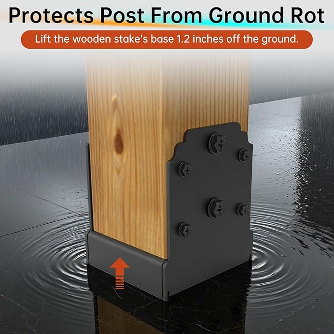 6x6 Post Base Brackets（4PCS） Heavy-Duty Post Bracket Surface Mount for Concrete, Thickened Pergola Brackets, 10,000 lbs Capacity, Black, Hidden Fasteners