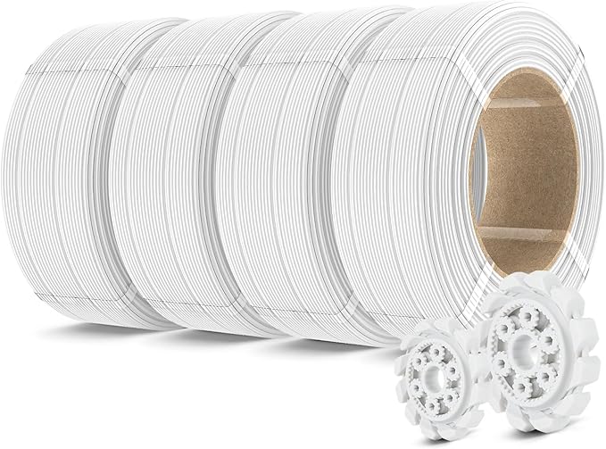 SUNLU PLA+2.0 3D Printer Filament Refill 1.75mm, 4KG, 1KG/Roll, White*4 | High Toughness PLA+ Filament Bundle, No Spool Refill for Reusable Spools, Compatible with Bambu Lab 3D Printers, White*4