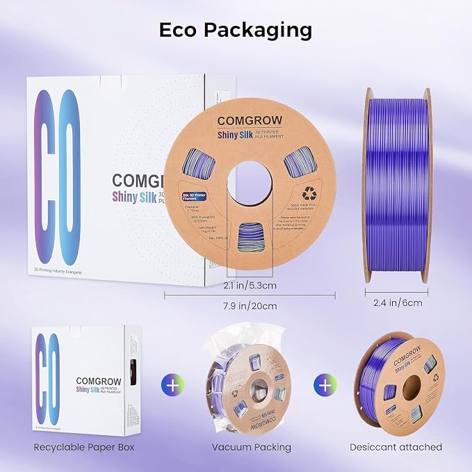 Comgrow Silk Shiny Blue Purple and Yellow 3D Printer Filament, Comgrow 3D Printing Materials Silk PLA 1.75mm, 3D Printing Filament +/-0.02mm, 1kg/2.2lbs Silk PLA