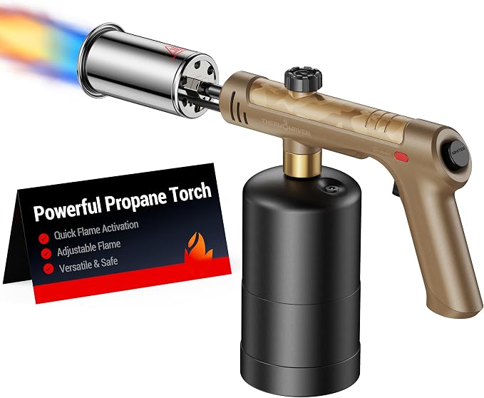 ThermoMaven Propane Torch with One-Touch Max Fire, Blow Torch Gun with Safety Lock, Charcoal Lighter Flame Thrower, Kitchen Food Torch Head for Grill, Sous Vide, BBQ, Mojave Camo(Tank Not Included)
