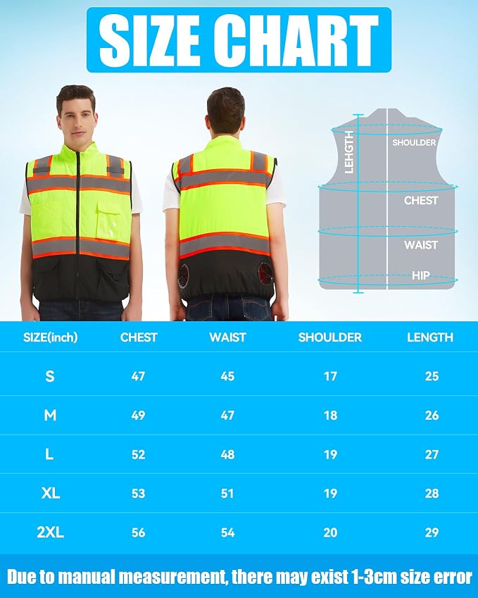 21V Safety Cooling Fan Vest for Men and Women, With Max 12000 RPM 2 Fan & Up to 16 Hours Runtime 20000mAh Battery