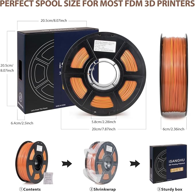 Colorful ASA Filament 1.75mm UV/Rain/Heat Resistant Durable 3D Printer Filament, No Warping, Non Odor & Fumes - Perfect for Outdoor Functional Mechanical Parts， 1kg Spool/Yellow+Orange+Brown