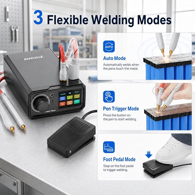 10000mAh Battery Spot Welder, Rotary Knob Operation 100 Gears Adjustable Foot Pedal Operated, 0.1-0.4mm Spot Welder with Dual Pulse Output, Portable Spot Welder for Making DIY Battery Packs | 10000mAh