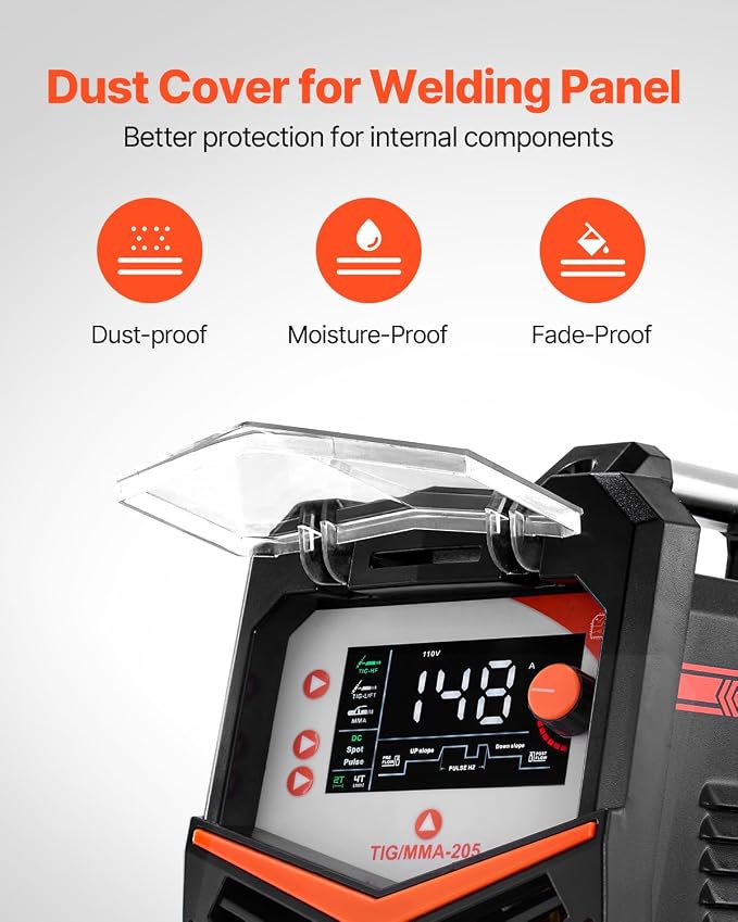 VEVOR TIG Welder, 205A 3-In-1 Welding Machine (Large LED Display)- DC TIG/DC Pulse TIG/MMA(Stick), 110&220V Dual Voltage Electric Welder with IGBT Inverter High-Frequency Start