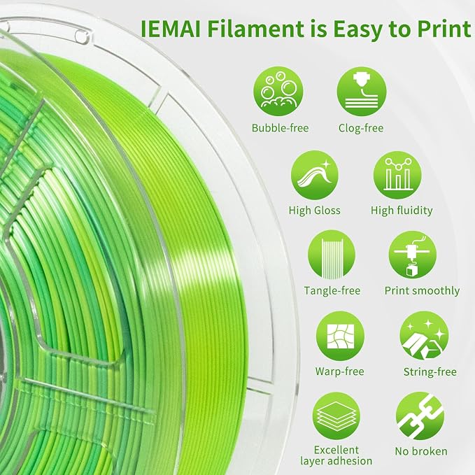 IEMAI Silk PLA Filament 1.75mm 1kg, Dual-Color Gradient Yellow to Green 3D Printer Filament, Silky Glossy Finish, Tough & Neatly Wound for DIY, Artistic & Home Décor