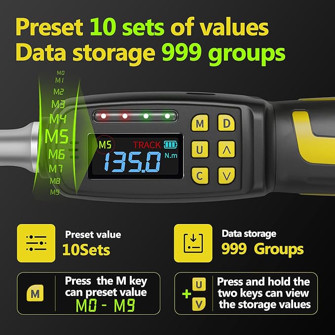 1/2-Inch Drive Digital Torque Wrench, 3.0-99.5 ft-lb (4-135 Nm) | Buzzer & LED Alerts, 72-Tooth Ratchet, 5-Inch Shaft, for Car, Wheel Lugs, Storage Case