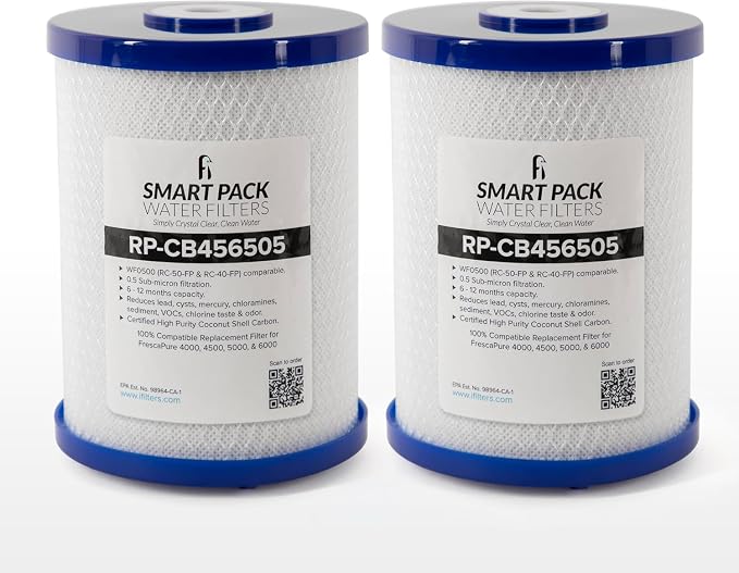 Smart Pack 0.5 Micron Coconut Shell Carbon Block Water Filter - Compatible with Frescapure 4000, 4500, 5000, 6000 & Infinity Systems - 2 Pack
