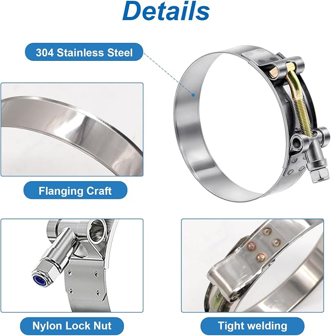 Tnisesm 4Pcs 1" T-Bolt Hose Clamps,304 Stainless Steel Heavy Duty Hose Clamp Assortment Set Working Range 32-37mm for 1 inch Hose ID, Radiator Turbo Intake Soft Hose Intercooler Clamps