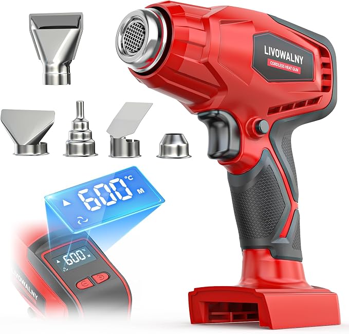 LIVOWALNY Cordless Heat Gun Compatible with Milwaukee 18V Battery (Tool Only) 260W High Power Hot Air Gun (68°F-1112°F) & Airflow Control Digital Display for Shrink Wrapping Crafting