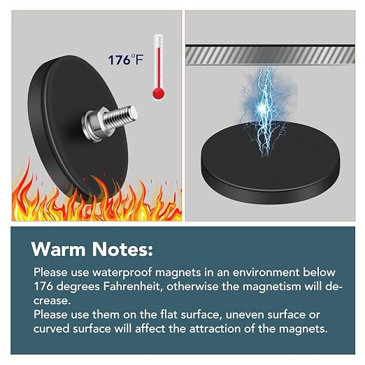 DIYMAG 1/4 inch Rubber Coated Magnets for Camera, 12Pcs Adhesive Power 30LBS Anti-Scratch Neodymium Strong Large Magnet Base Hold the Base of Light bar PTZ 1.69 Inch with Threaded Studs