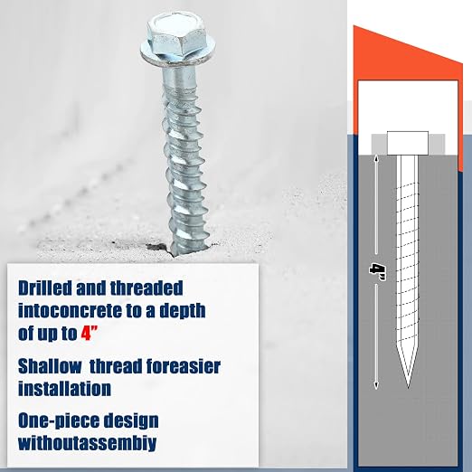 Tandefio 50 Pack 5/16" x 4" Concrete Screw Anchor Galvanized Large Diameter Heavy Duty Plated Concrete Anchors for Masonry Brick Anchoring Block Decking Framing Hex Drive