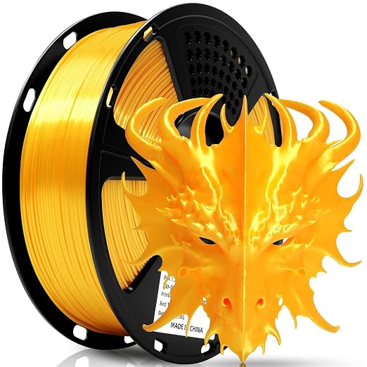 Geeetech 3D Printer Silk PLA Filament 1.75mm Gold, Shiny Silk Filament,1kg Spool (2.2lbs), Dimensional Accuracy +/- 0.02mm, Fit Most FDM Printer (Bright Gold)
