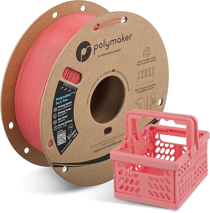 Polymaker PLA Pro 3D Printing Filament Light Red 1.75mm 1KG, High-Impact Tough PLA, Fast Printing up to 300mm/s, High Speed New Formula, Easy to Print on Most FDM Printers, No Enclosure Required