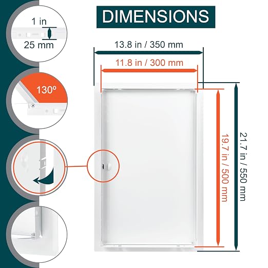 12" x 20" White Metal Access Panel - Wall Access Panel for Drywall - Hidden Wire Cover for Wall Covering Panels - Plumbing, Electricity, Heating Alarm, Bathroom, Dry Wall Hole Cover